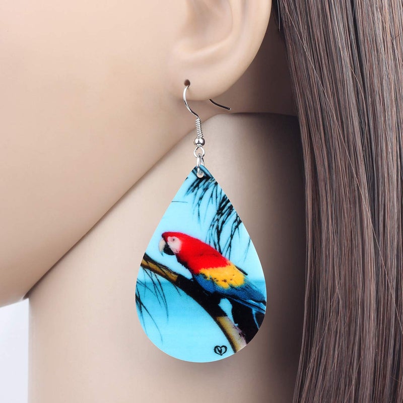 Bonsny Acrylic Big Blue Dangle Macaw Parrot Bird Earrings Fashion Jewelry For Women - Image 2
